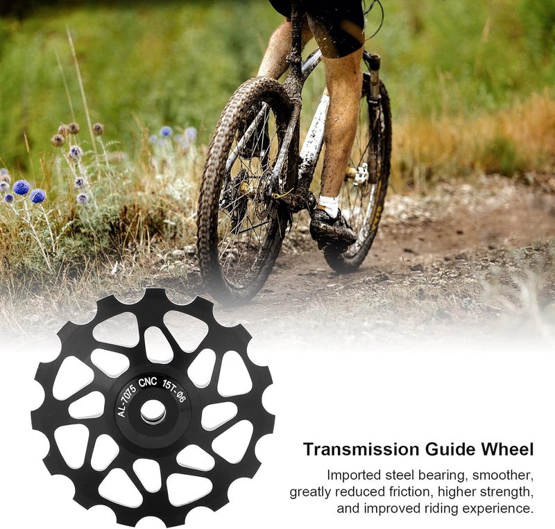 cheekyglo Rear Derailleur Pulley, 15T Mountain Bicycle Jockey Wheel Rear Derailleur Steel Bearing Guide Roller Pulley Bike Derailleur Accessory black - Image 5
