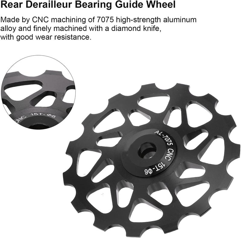 cheekyglo Rear Derailleur Pulley, 15T Mountain Bicycle Jockey Wheel Rear Derailleur Steel Bearing Guide Roller Pulley Bike Derailleur Accessory black - Image 3