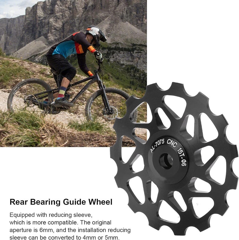 cheekyglo Rear Derailleur Pulley, 15T Mountain Bicycle Jockey Wheel Rear Derailleur Steel Bearing Guide Roller Pulley Bike Derailleur Accessory black - Image 4