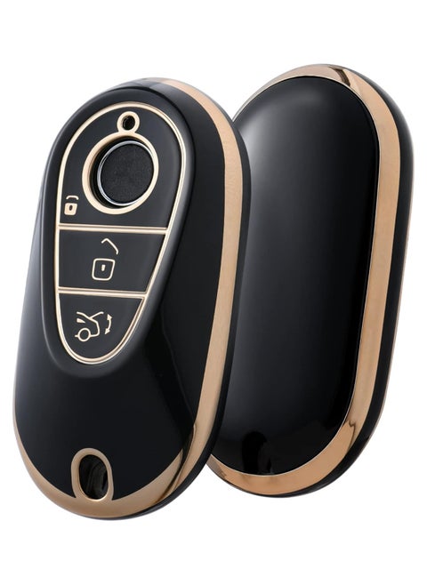 OATSBASF Car Key Case for Mercedes-Benz C S Class W206 W223 (2020 & Up) – Protective Key Cover, Golden Edge Black