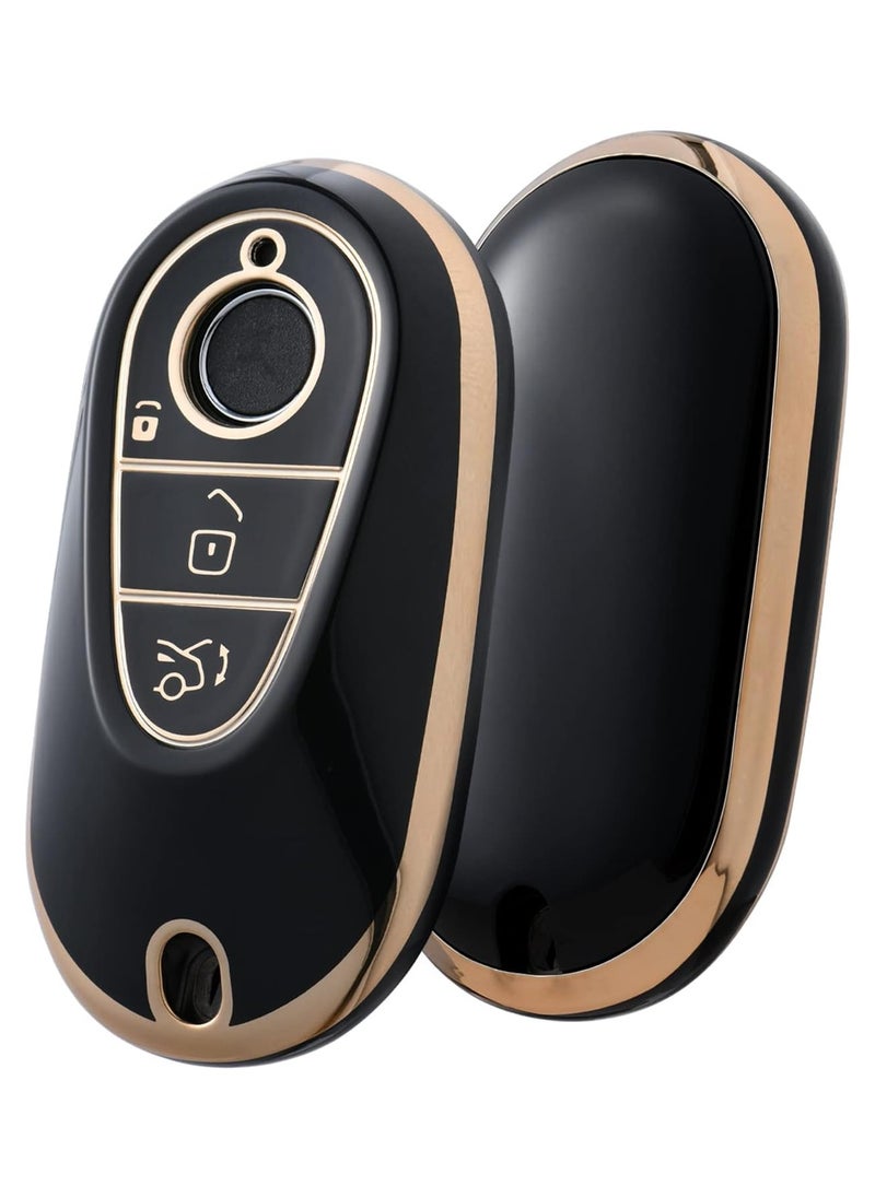OATSBASF Car Key Case for Mercedes-Benz C S Class W206 W223 (2020 & Up) – Protective Key Cover, Golden Edge Black