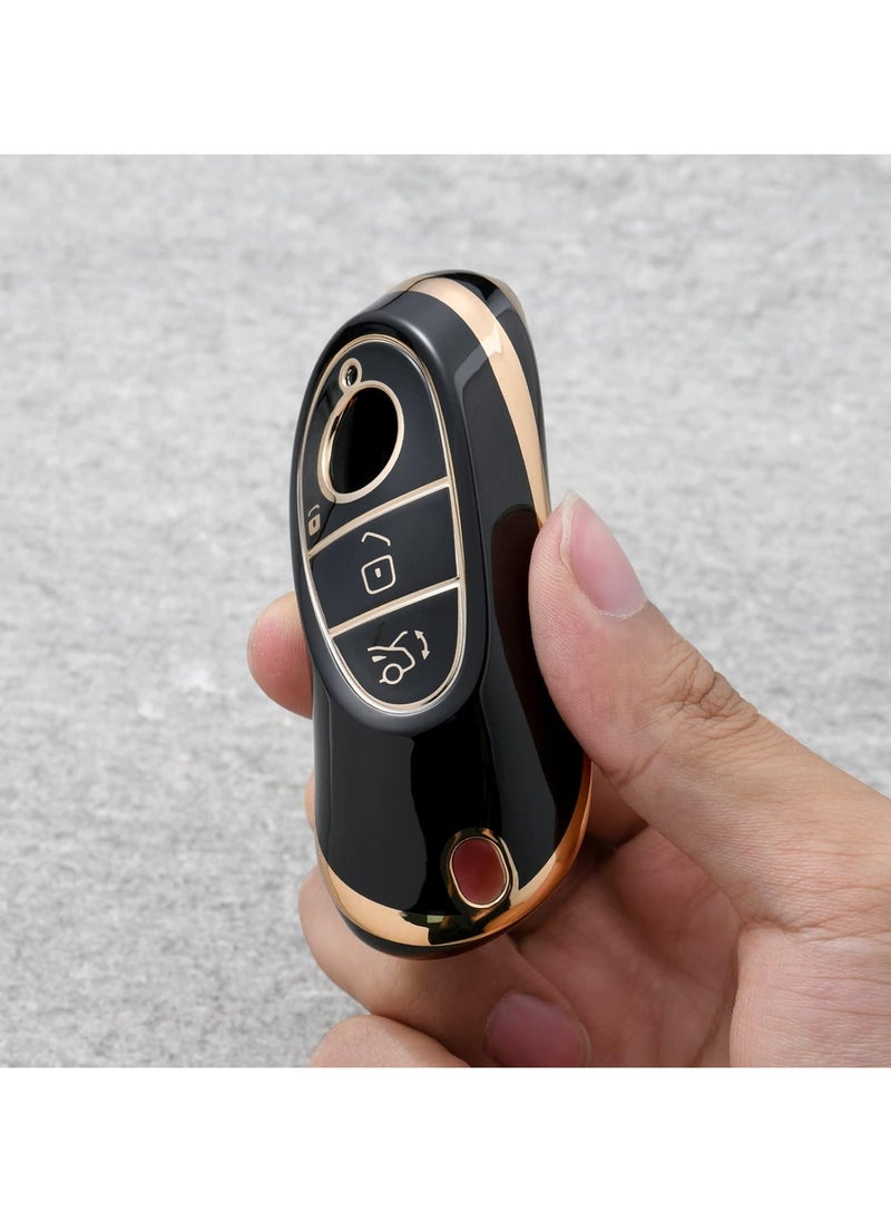 OATSBASF Car Key Case for Mercedes-Benz C S Class W206 W223 (2020 & Up) – Protective Key Cover, Golden Edge Black