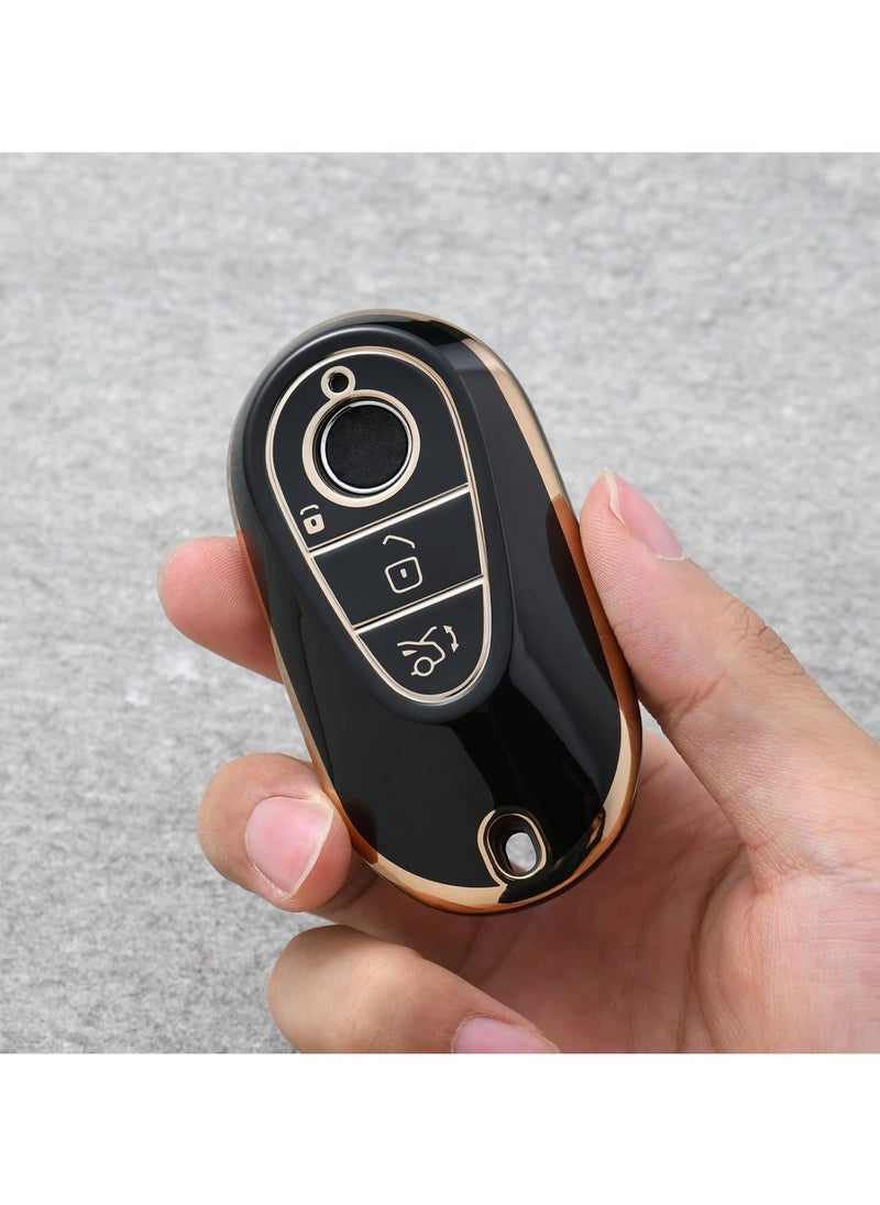 OATSBASF Car Key Case for Mercedes-Benz C S Class W206 W223 (2020 & Up) – Protective Key Cover, Golden Edge Black