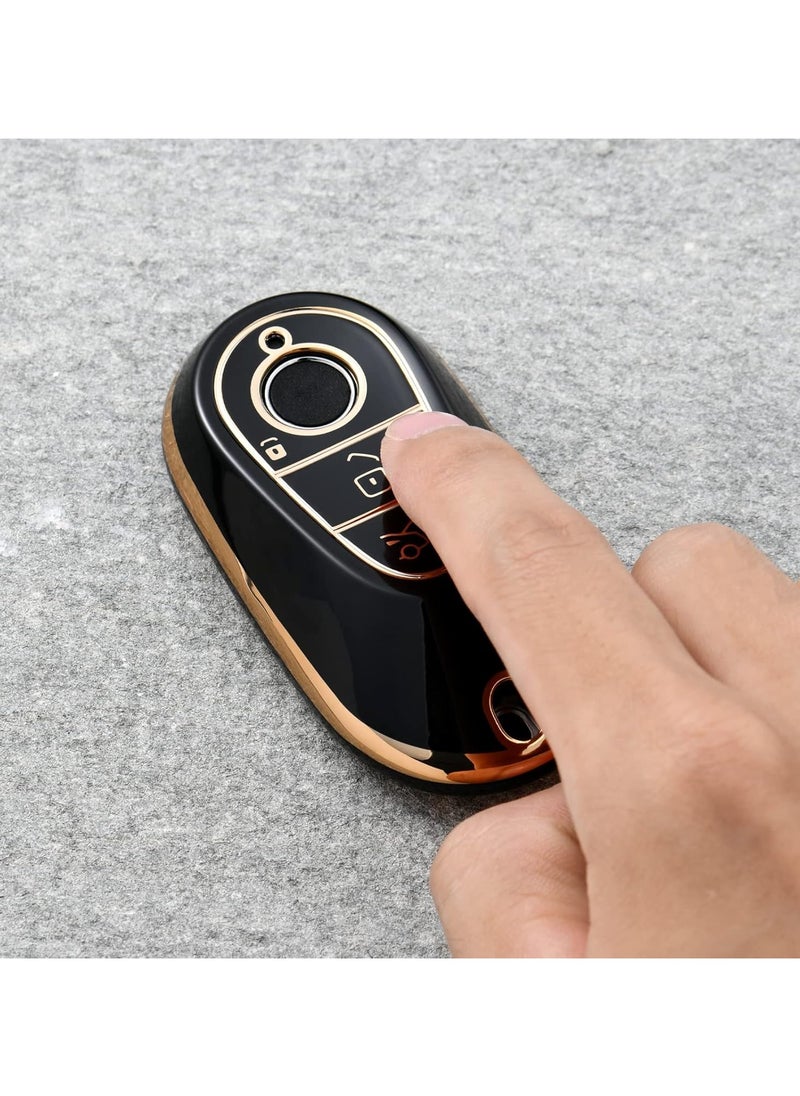 OATSBASF Car Key Case for Mercedes-Benz C S Class W206 W223 (2020 & Up) – Protective Key Cover, Golden Edge Black