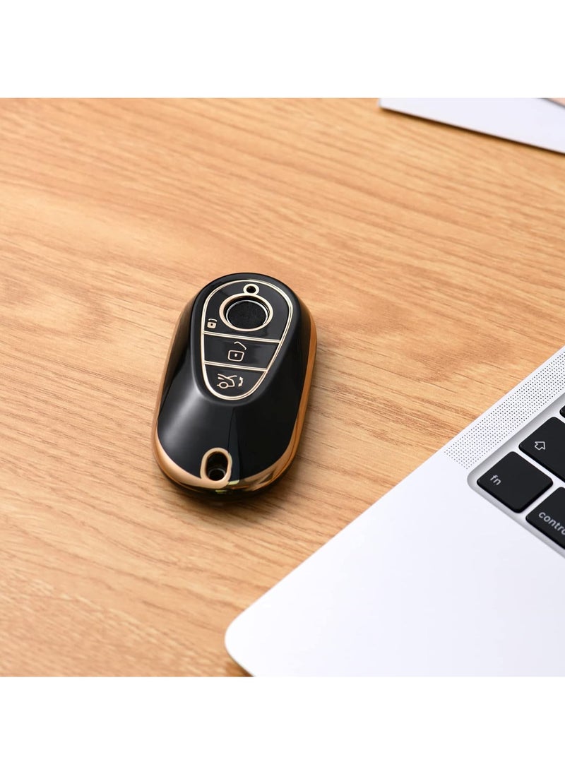 OATSBASF Car Key Case for Mercedes-Benz C S Class W206 W223 (2020 & Up) – Protective Key Cover, Golden Edge Black