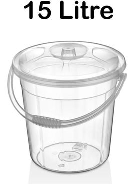 Tiesa Home Plastic Transparent 15 Liter Handled Lid Cleaning Garbage Food Water Bucket 