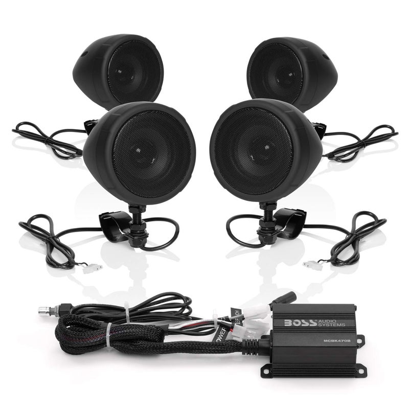 BOSS AUDIO SYSTEMS BOSS Audio Systems MCBK470B Motorcycle Bluetooth Speaker System - Class D Compact Amplifier, 3 Inch Weatherproof Speakers, Volume Control, Great for Use With ATVs and 12 Volt Vehicles  - Image 1