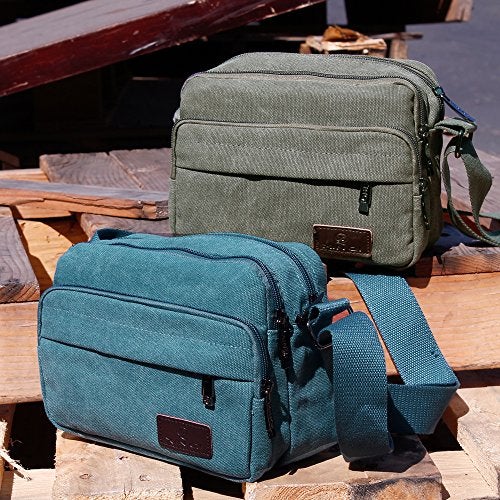 GEARONIC TM Men Vintage Crossbody Canvas Messenger Shoulder Bag Hiking Military Travel Satchel - Green - Image 2