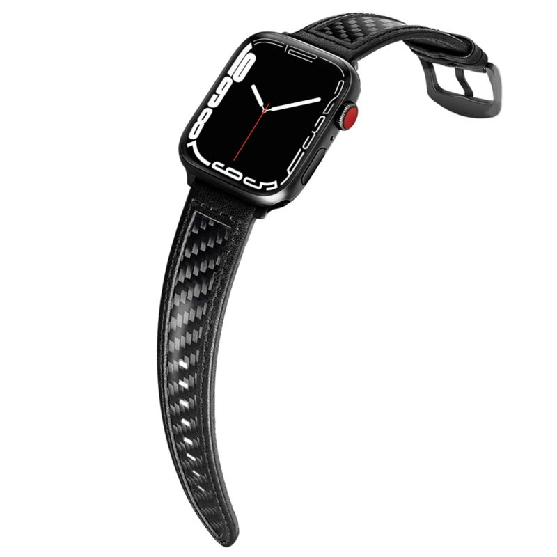 MONOCARBON Real Carbon Fiber Strap Compatible with Apple Watch Ultra (49mm), Series 8/7 (45mm), SE/6/5/4 (44mm), Series 1–3 (42mm) – Glossy Black Band - Image 1