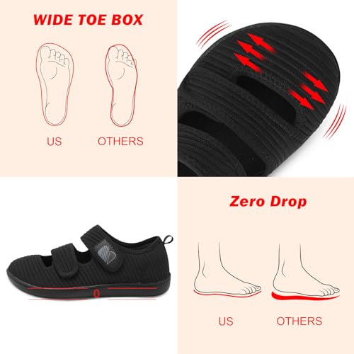Besroad Womens Walking Shoes Wide Toe Barefoot Shoes Adjustable Zero Drop Sneaker Non-Slip Breathable Fashion Sneakers 6Wide All Black - Image 4