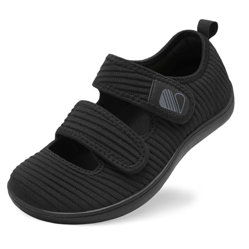 Besroad Womens Walking Shoes Wide Toe Barefoot Shoes Adjustable Zero Drop Sneaker Non-Slip Breathable Fashion Sneakers 6Wide All Black - Image 1
