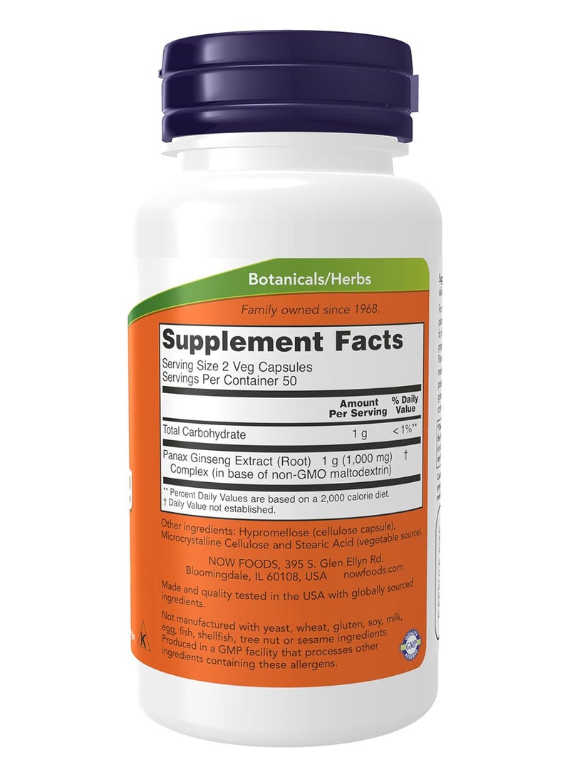 now Panax Ginseng 500 Mg 100 Veg Capsules - Image 2