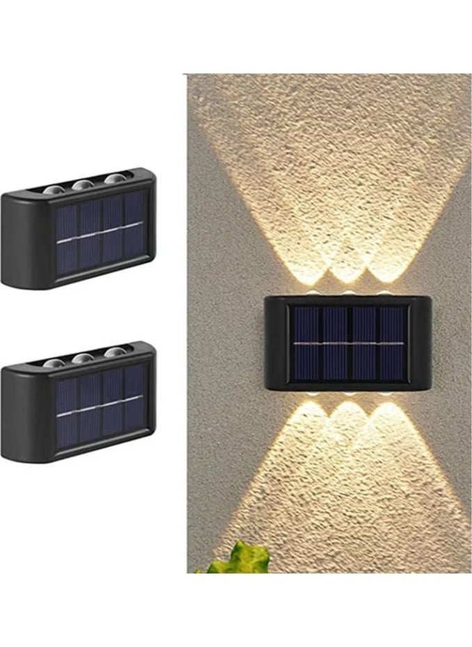 EXCLIFE - 2-Pieces 6 Lamp Beads LED Solar Outdoor Waterproof Warm Light Wall Lamps Light the Yard and Garden - Image 1