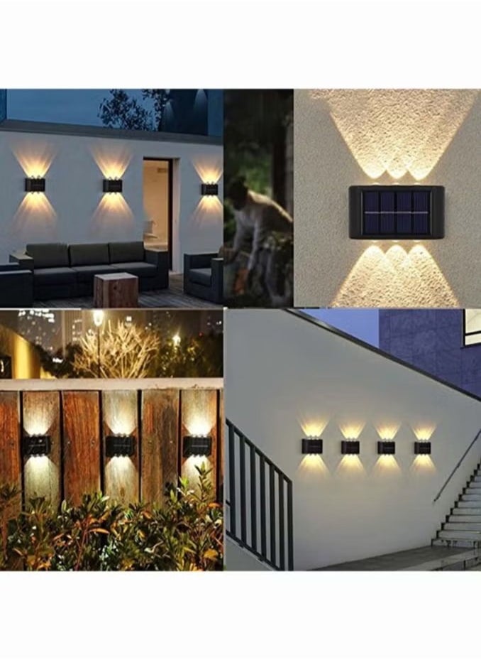 EXCLIFE - 2-Pieces 6 Lamp Beads LED Solar Outdoor Waterproof Warm Light Wall Lamps Light the Yard and Garden - Image 1