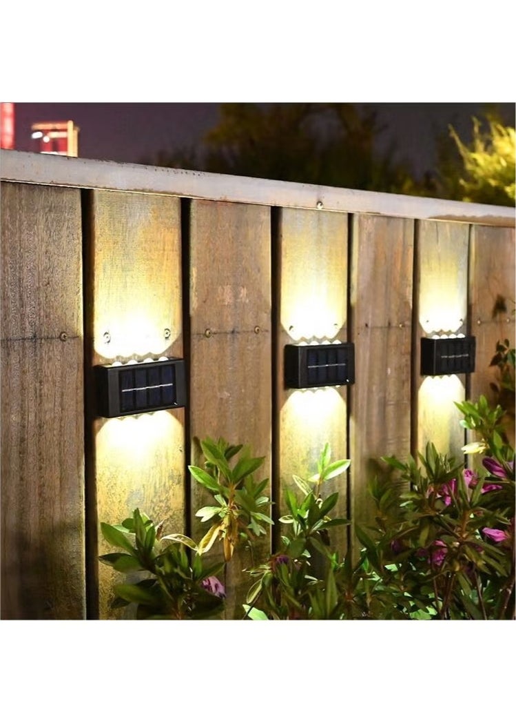EXCLIFE - 2-Pieces 6 Lamp Beads LED Solar Outdoor Waterproof Warm Light Wall Lamps Light the Yard and Garden - Image 1