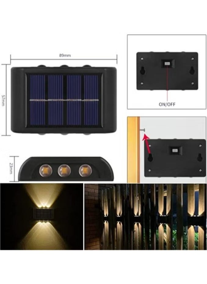 EXCLIFE - 2-Pieces 6 Lamp Beads LED Solar Outdoor Waterproof Warm Light Wall Lamps Light the Yard and Garden - Image 1