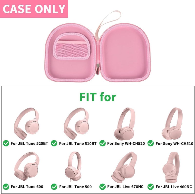 بوبول حقيبة سماعات رأس متوافقة مع JBL Tune 510BT/520BT/500BT/660NC/ لـ JBL Live 460NC /670NC اللاسلكية فوق الأذن، حقيبة تخزين واقية لسماعات البلوتوث مع كابل الشحن - وردي - Image 2