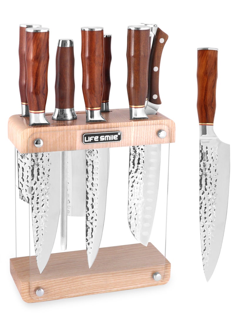 Life Smile - Premium Quality Hig Carbon Stainlesss Steel 9-Piece Knife Set with Block, Razor-Sharp, German Engineered Knives Set Durable and Strong - Image 1