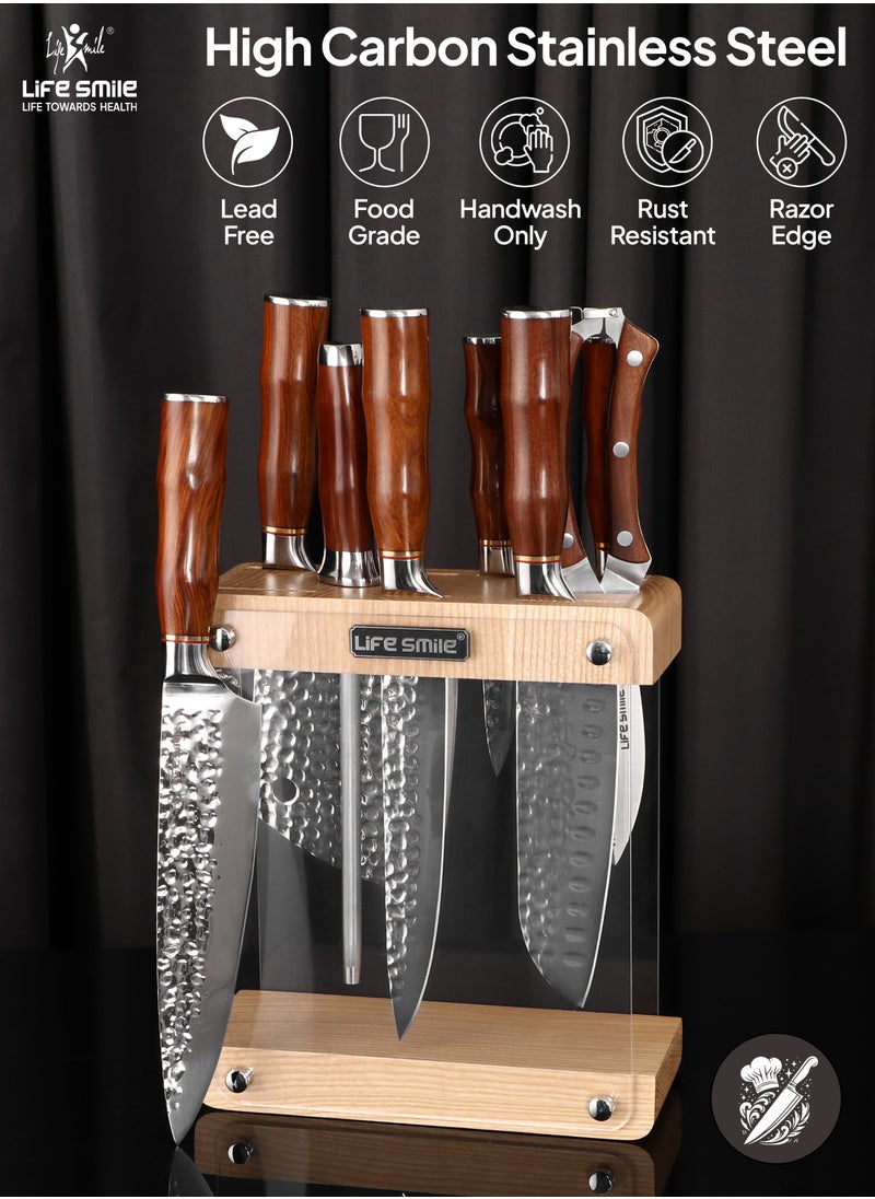 Life Smile - Premium Quality Hig Carbon Stainlesss Steel 9-Piece Knife Set with Block, Razor-Sharp, German Engineered Knives Set Durable and Strong - Image 1