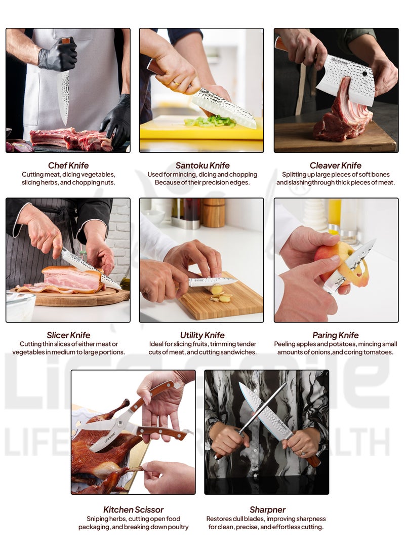 Life Smile - Premium Quality Hig Carbon Stainlesss Steel 9-Piece Knife Set with Block, Razor-Sharp, German Engineered Knives Set Durable and Strong - Image 1