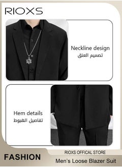 RIOXS Men's 4 Pieces Fashion Loose Blazer Suit, One Buttons Blazer Jacket & Long Straight Blazer Pants & Long Sleeve Black Shirt & Necklace, Suit for Fashion Party or Daily Wear  - Image 4
