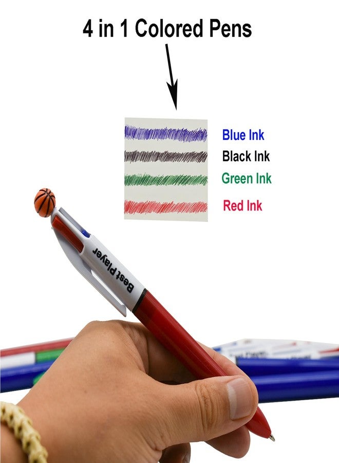 Maydahui 12 PCS Multicolor Basketball Ballpoint Pen Retractable 4 in 1 Colored Pens Cool Ball Sports Pen 4 Color Pens for School Students Party Office Basketball lover - Image 5