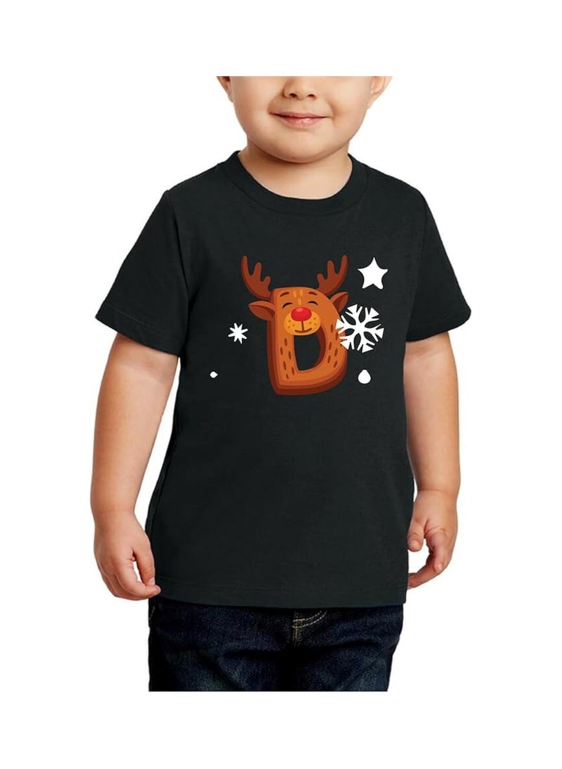 PRINTSHOP4ME - Christmas Initial Letter Printed Kids T-Shirts For Boys-Fun And Festive Holiday Gift For Your Little Guy-Gifts For Friends And Family Printed Round Neck T-Shirts For Kids - Image 1