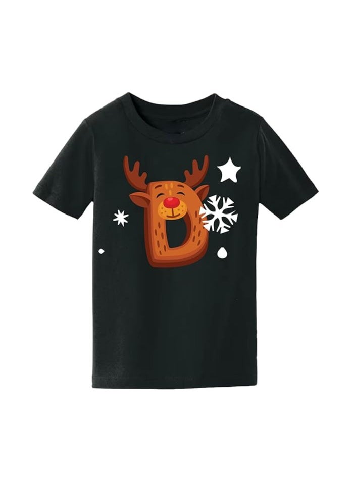 PRINTSHOP4ME - Christmas Initial Letter Printed Kids T-Shirts For Boys-Fun And Festive Holiday Gift For Your Little Guy-Gifts For Friends And Family Printed Round Neck T-Shirts For Kids - Image 1