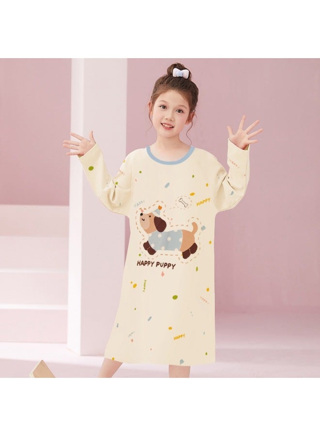 Children's Pure Cotton Nightgown Spring & Fall New Cute Princess Style Round Neck Pajamas Girls Korean Style Loose Long-sleeved Home Clothes