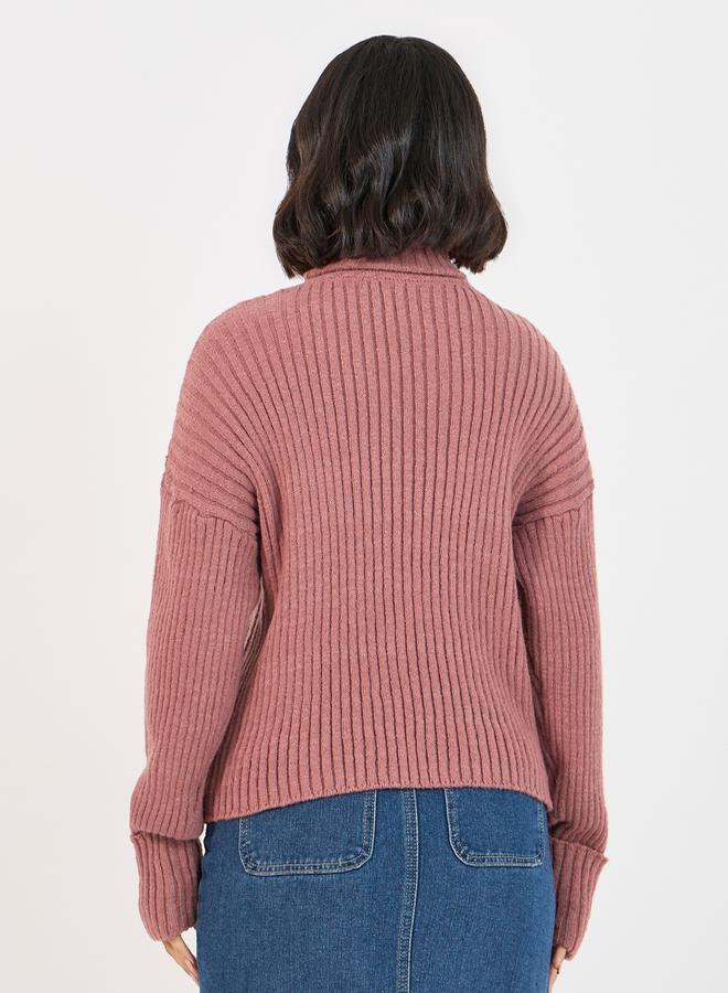 Styli Turtle Neck Knit Top with Turn-Up Cuffed  - Image 4