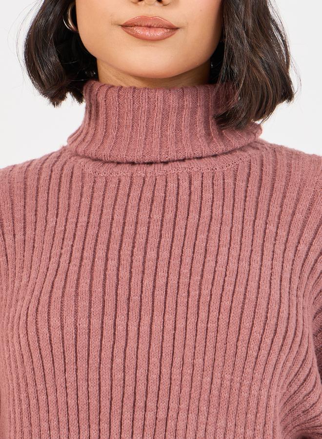 Styli Turtle Neck Knit Top with Turn-Up Cuffed  - Image 3