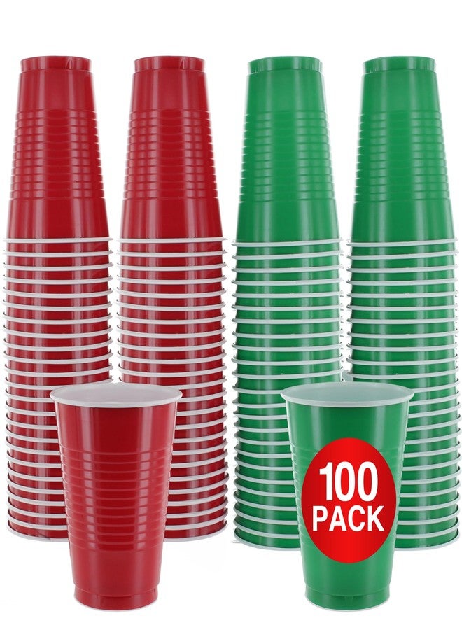 AMCRATE Disposable Cups, Red & Green Colored - 18 oz Plastic Party Cups, Sturdy & Durable for Christmas Party, 100 Pack - Image 1
