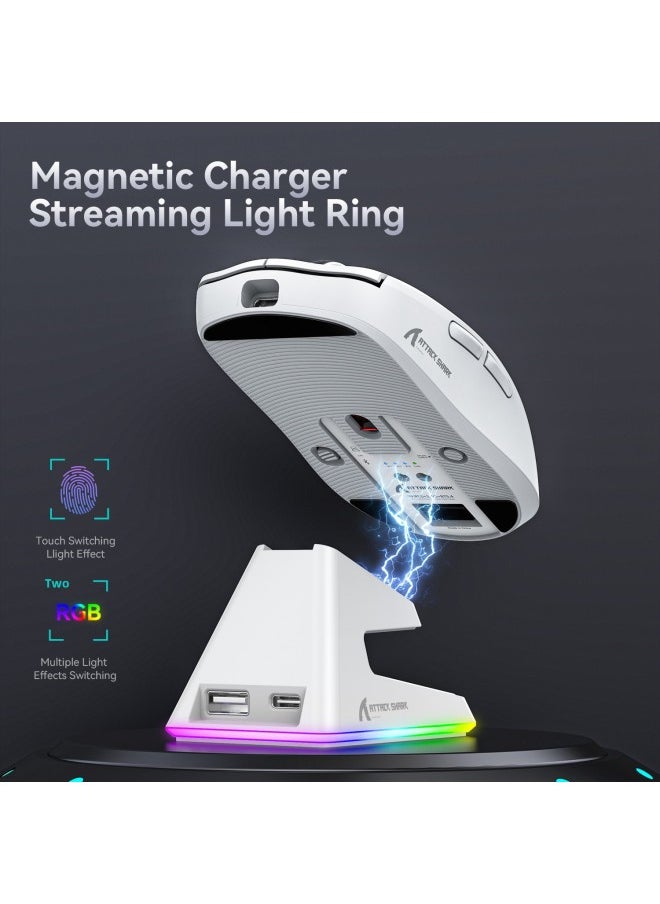 Attack Shark X6 Lightweight Gaming Mouse Wireless Bluetooth Rgb Charging Base Paw3395 Optical Mouse For Esports-Color:Attack Shark X6 Three-mode Mouse White With RGB Charging Stand