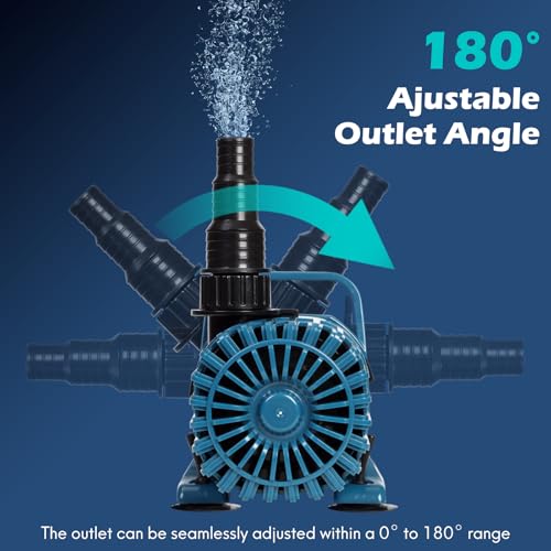 TONGCHANT 100W 1800 GPH Pond Pump for outdoor Ponds and Water Garden, Ultra-Quiet Fountain Pump with 180° Adjustable Outlet, 20FT Cord & Barrier Bag, Waterfall Pump, UL Listed - Image 5