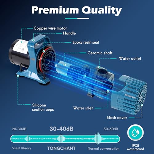 TONGCHANT 100W 1800 GPH Pond Pump for outdoor Ponds and Water Garden, Ultra-Quiet Fountain Pump with 180° Adjustable Outlet, 20FT Cord & Barrier Bag, Waterfall Pump, UL Listed - Image 3