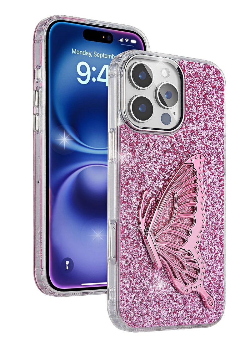 JSJM iPhone 15 Pro Case Butterfly Bucket Zora TPU Acrylic Leather Phone Case with Stand for iPhone 15 Pro Pink - Image 1