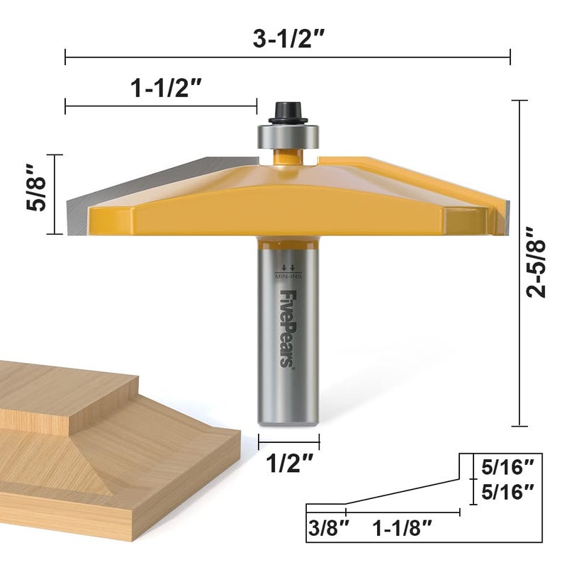 FivePears Bevel Raised Panel Router Bit 1/2 Inch Shank for Making Cabinet Door, 3-1/2-Inch Diameter, Used in Combination with Rail and Stile Router Bit - Image 2