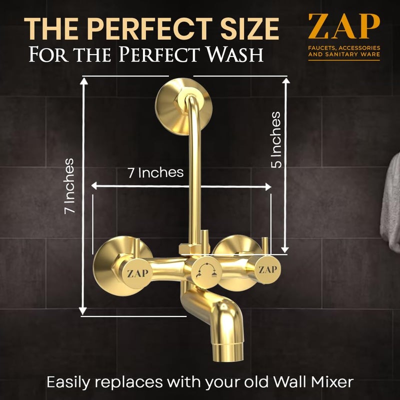 ZAP خلاط حائط من سلسلة إليكسير جولد من النحاس 2 في 1 مع مجموعة دش علوي، أنبوب انحناء بطول 125 مم، مقابض ساخنة وباردة، تشطيب كروم، ومنظف صنبور - Image 3