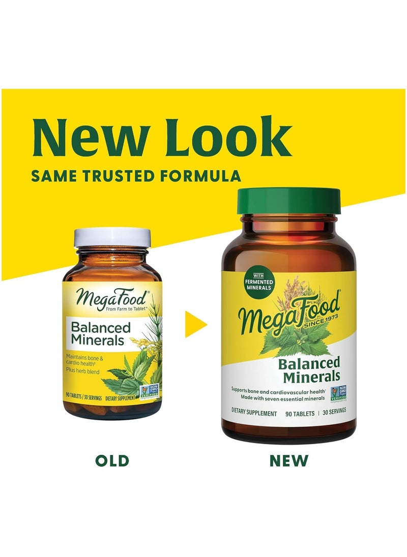 MegaFood - MegaFood Balanced Minerals - Calcium, fermented Magnesium Glycinate, Zinc, Selenium, GTF Chromium, Molybdenum, Nettle Leaf, Horsetail Leaf - Made Without 9 Food Allergens - 90 Tablets (30 Servings) - Image 1