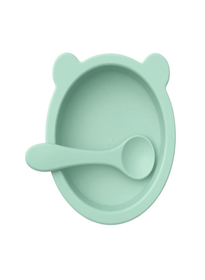 TAG24 Silicone Baby Feeding Bowl and Spoon Set for Babies with Suction Base, BPA-Free, Non-Slip, Safe for Infants and Toddlers Mealtime (Light Green) - Image 1