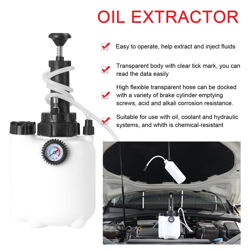 Brake Bleeder: 3L Large Capacity with 1L Suction Bottle - Easy To Read Colorful Pressure Gauge Brake System Bleeding Tool for Home Automotive Vehicle Maintenance - Image 2