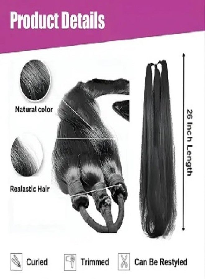 GIRISA Long Straight Hair Extension, Brown Hair 24inchs Natural Choti Look, Braided Style - Image 2