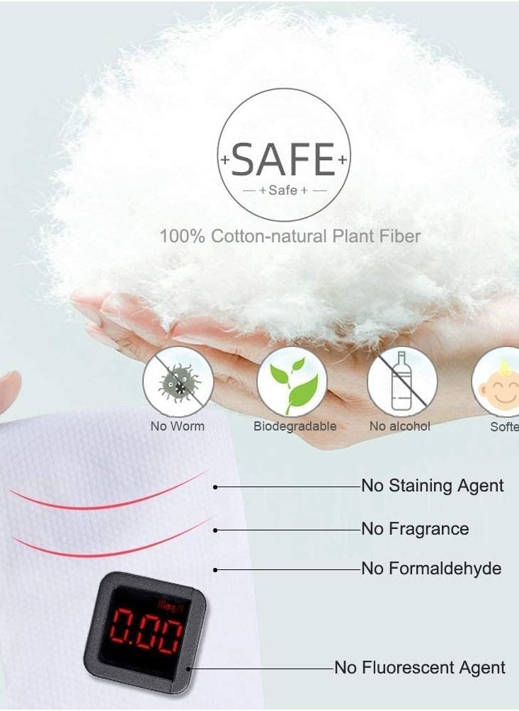 SYOSI Pure Cotton Dry Wipes, Soft Baby Face Tissues Disposable Face Towel, Cotton Tissues for Sensitive Skin, Unscented Cleaning Facial Towels Make-Up Remover Wipes, Disposable Beauty Towels 150 pieces  - Image 3
