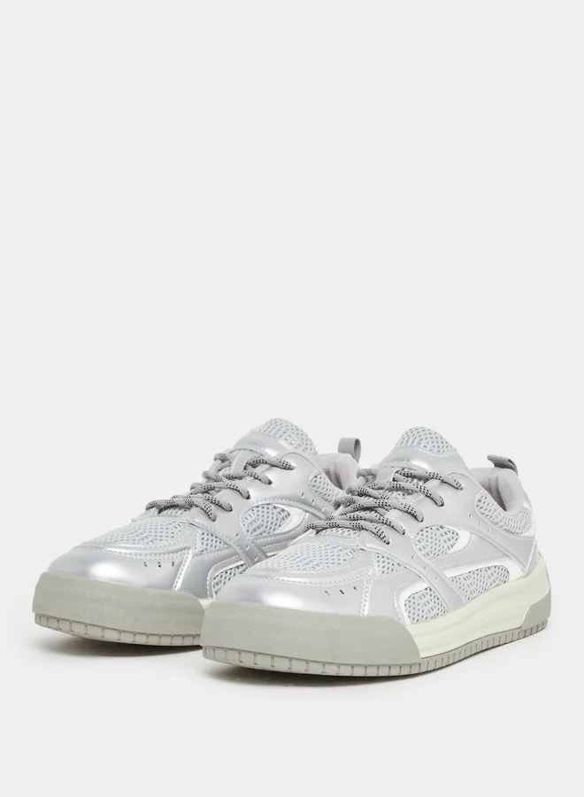 Styli Styli Metallic Panelled Lace Up Sneakers