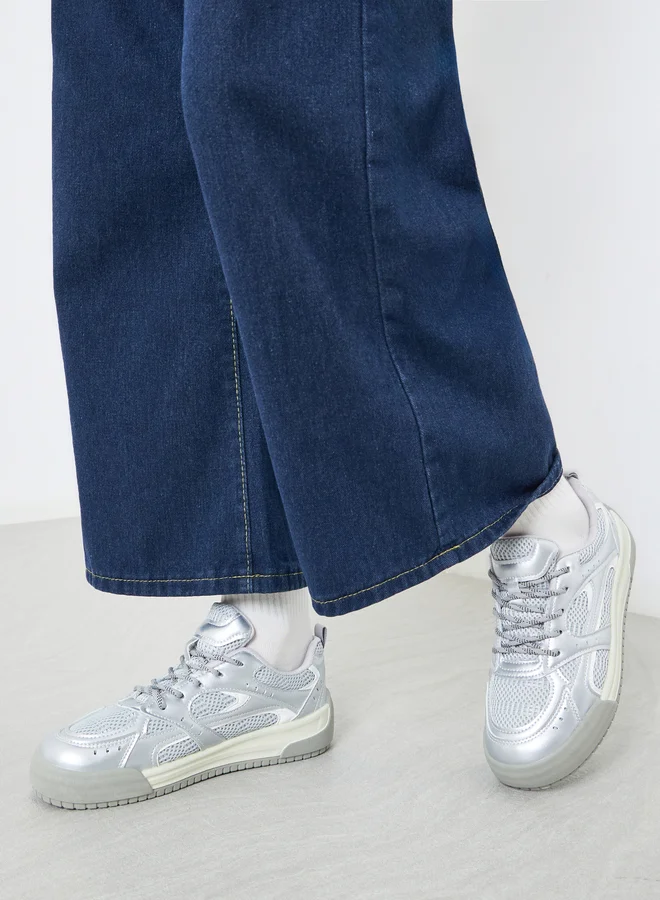 Styli Styli Metallic Panelled Lace Up Sneakers