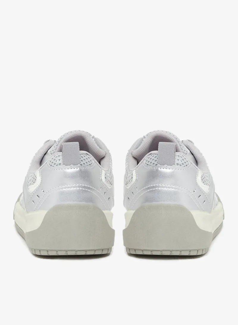Styli Active Silver Metallic Panelled Lace Up Sneakers for Women | Best Price UAE