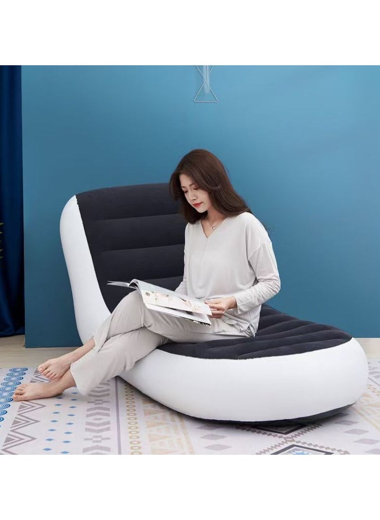 General - Flocking L-shaped single inflatable sofa lazy sofa outdoor home inflatable leisure sofa foldable recliner 170*110*90cm - Image 1