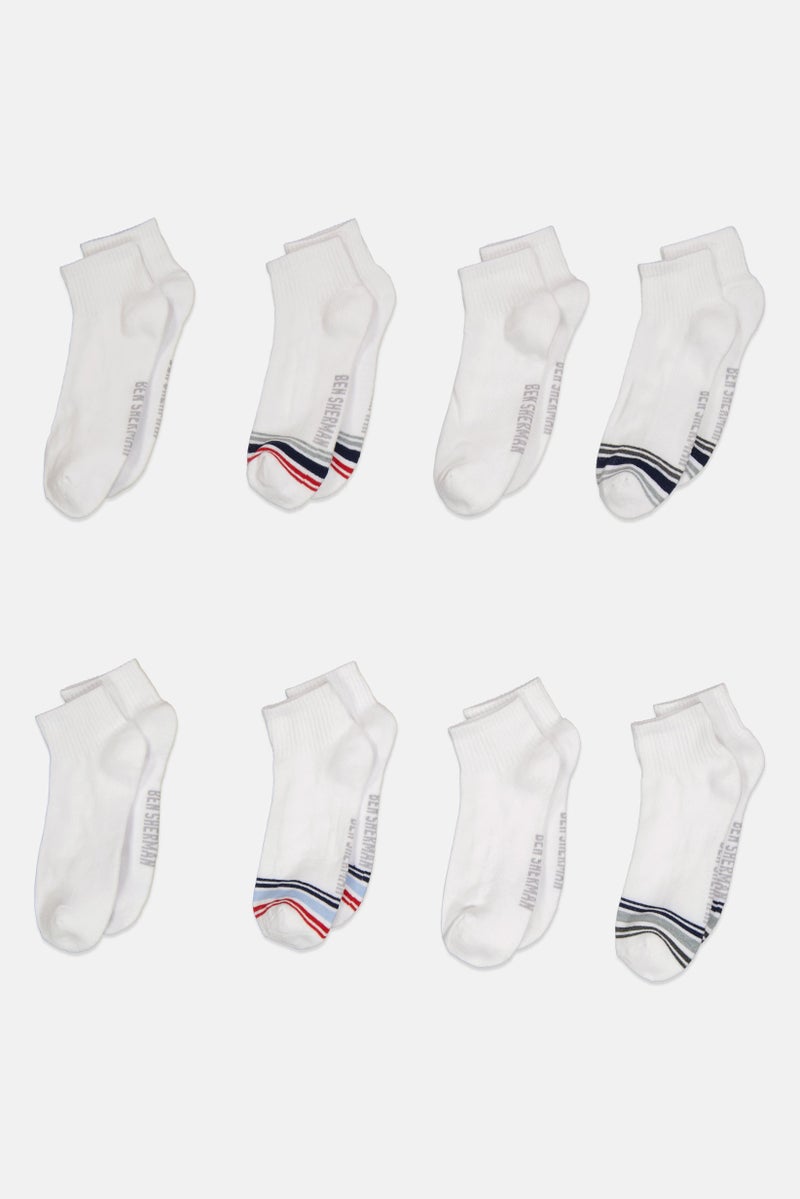 Ben Sherman Men 8 Pairs Brand Logo Quarter Cut Socks, White  - Image 3