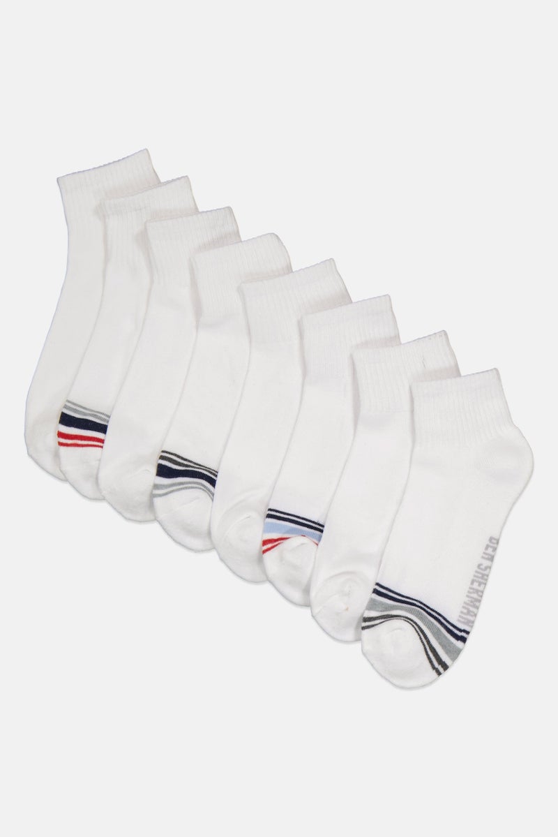 Ben Sherman Men 8 Pairs Brand Logo Quarter Cut Socks, White  - Image 1
