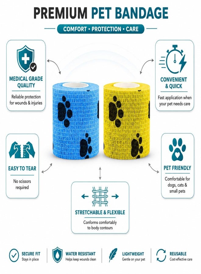 PAWS SAMRAT ضمادة لاصقة ذاتية من باوز سامرات للحيوانات الأليفة، مناسبة للكلاب والقطط والخيول | شريط لاصق بيطري لحماية الكفوف، والعناية بالجروح، ودعم الأرجل | ضمادة إسعافات أولية مرنة غير منسوجة | متعددة الألوان، عبوة من 4 قطع - Image 2